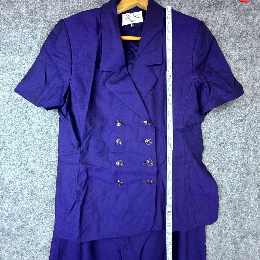 Vintage Le Suit Petite‎ Skirt Suit Set Womens 12P Purple Rayon Double Breasted - Picture 4 of 8